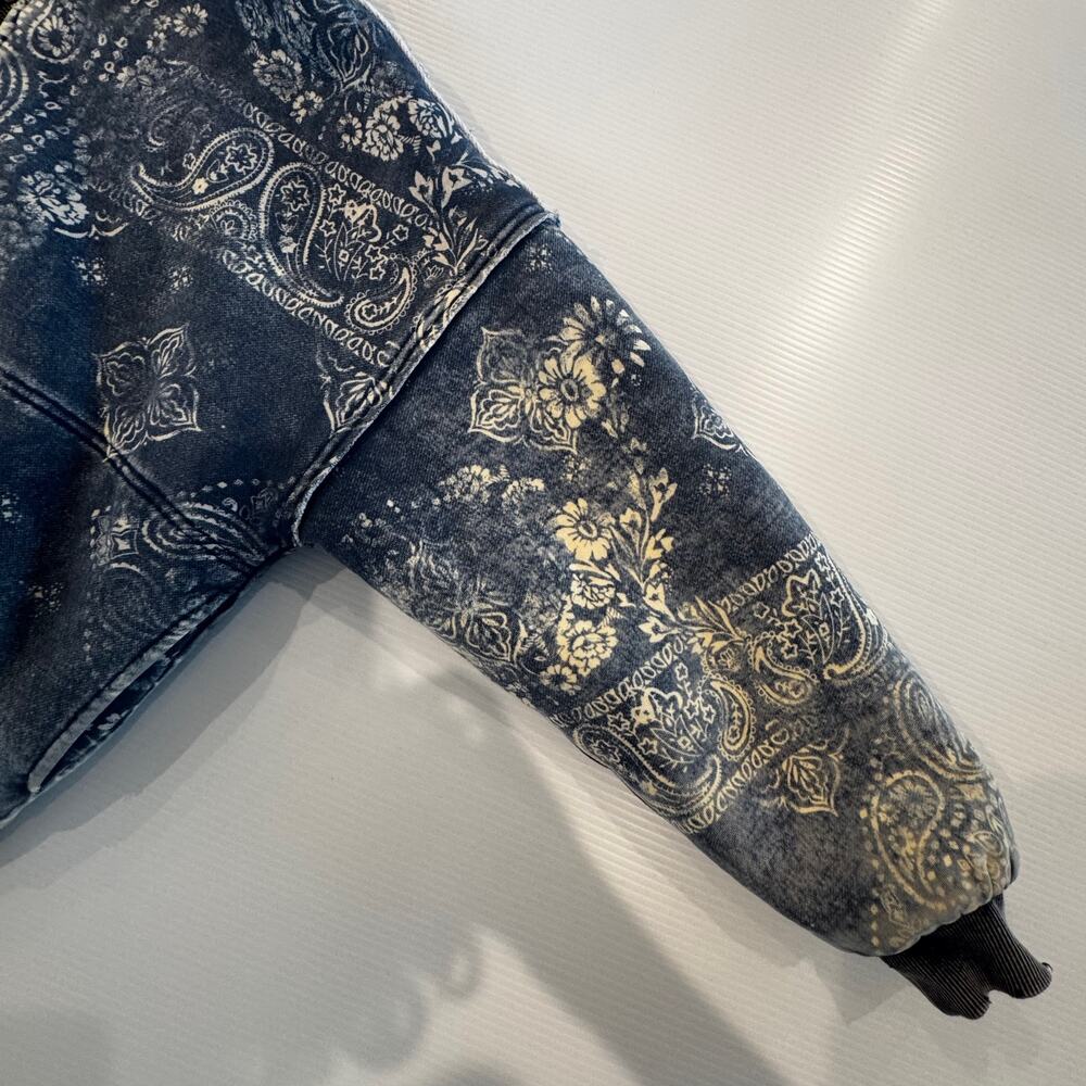 Free People Billie Jacket XS Blue Paisley Sherpa Lined Zip Hoodie Crop Oversized - Picture 9 of 16